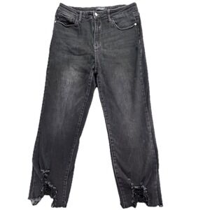 Judy Blue Jeans Women's Black Cropped Straight‎ Distressed Raw Hem Size 13 31